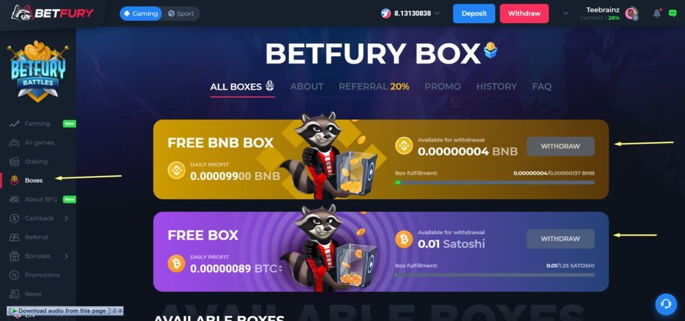 Betfury login