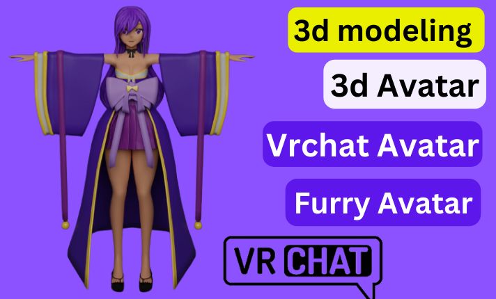 Design custom vrchat, furry, vtuber 3d anime model, 3d rendering